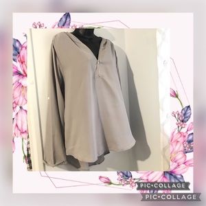 Gray chiffon high low long sleeve blouse.